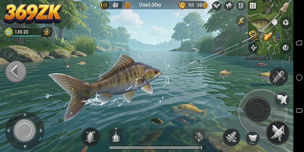 Tampilan utama gameplay 369ZK menampilkan aksi memancing yang mendebarkan.